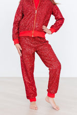 Mila & Rose ® Red Sequin Joggers Mila And Rose With Soft Elastic Waist - Everetts Place Boutique - 