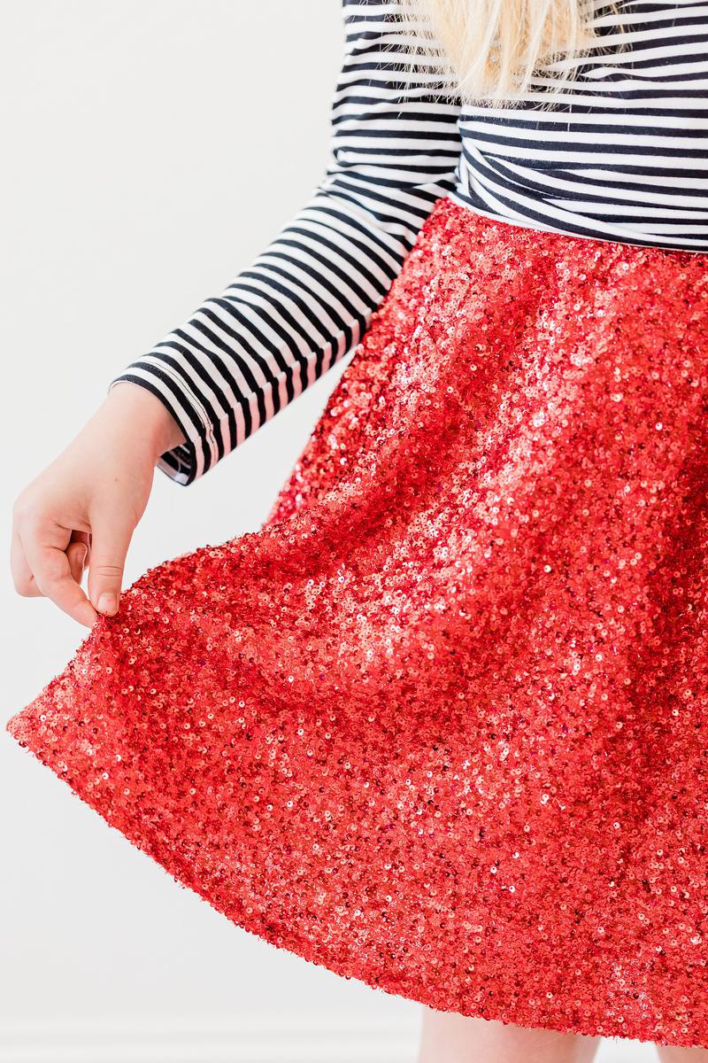 Mila & Rose ® Red Sequin Twirl Skort With Attached Shorts For Party Wear - Everetts Place Boutique - 