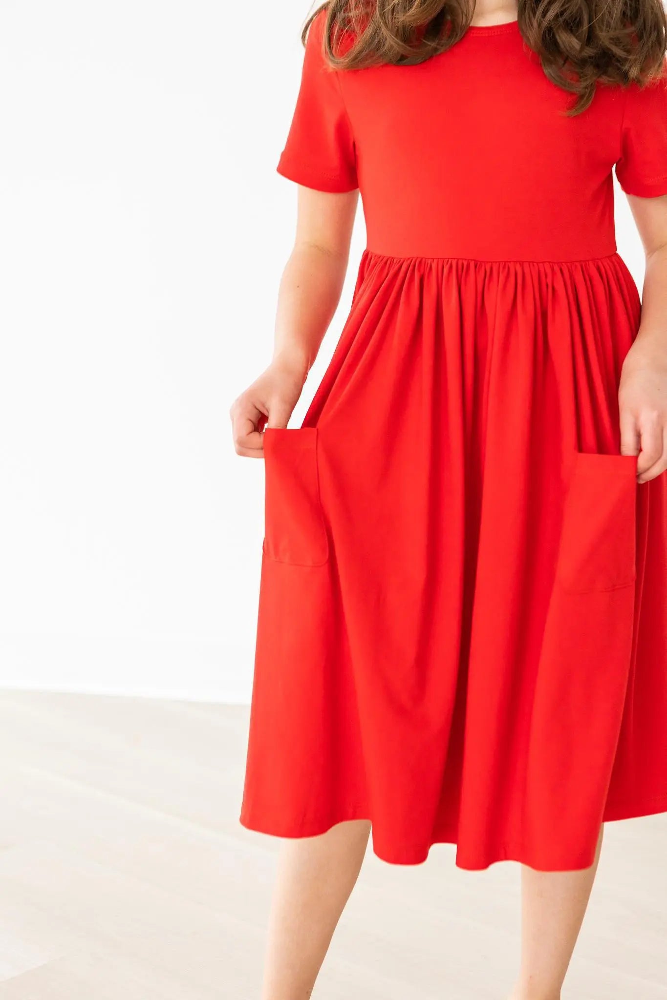 Mila & Rose ® Red Short Sleeve Pocket Twirl Dress For Little Girls - Apparel & Accessories > Clothing > Dresses Twirl Pocket Dress S/S