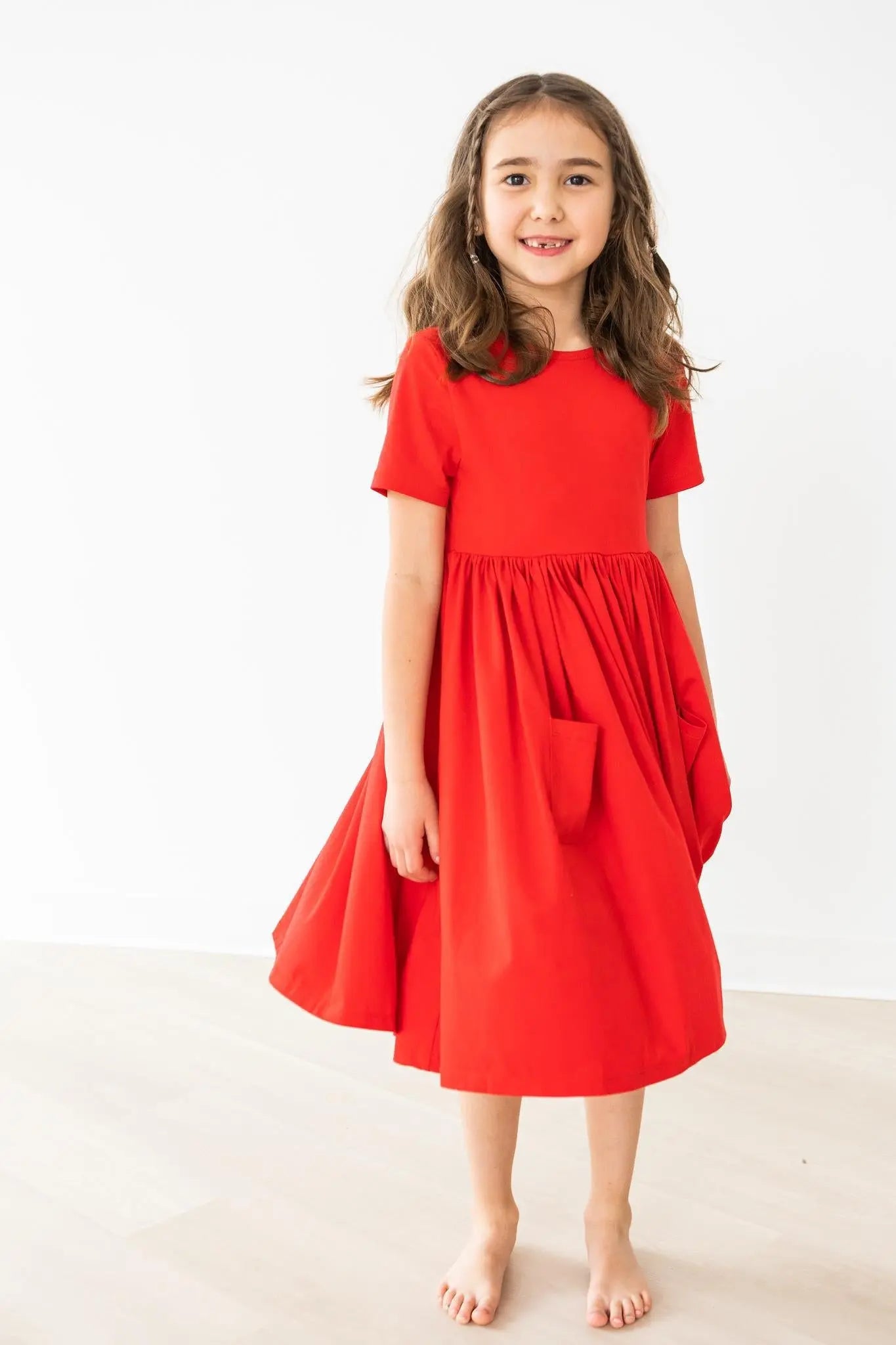 Mila & Rose ® Red Short Sleeve Pocket Twirl Dress For Little Girls - Apparel & Accessories > Clothing > Dresses Twirl Pocket Dress S/S