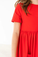 Mila & Rose ® Red Short Sleeve Pocket Twirl Dress For Little Girls - Apparel & Accessories > Clothing > Dresses Twirl Pocket Dress S/S