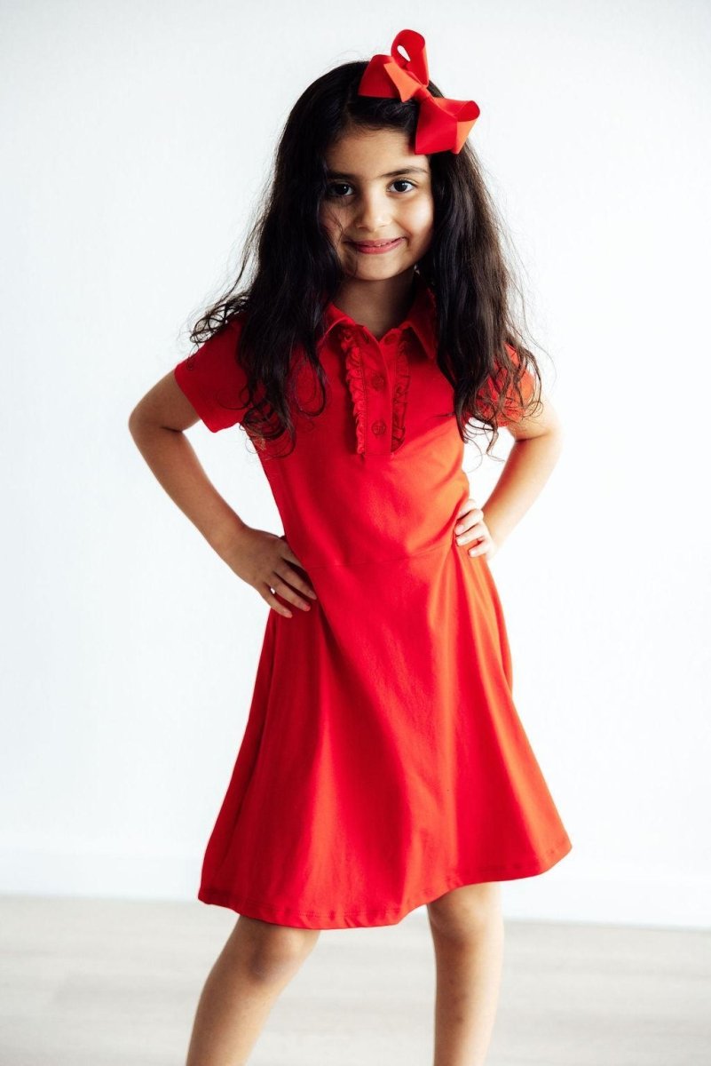 Mila & Rose ® Red Short Sleeve Polo Dress For Girls Mila And Rose - Everetts Place Boutique - 