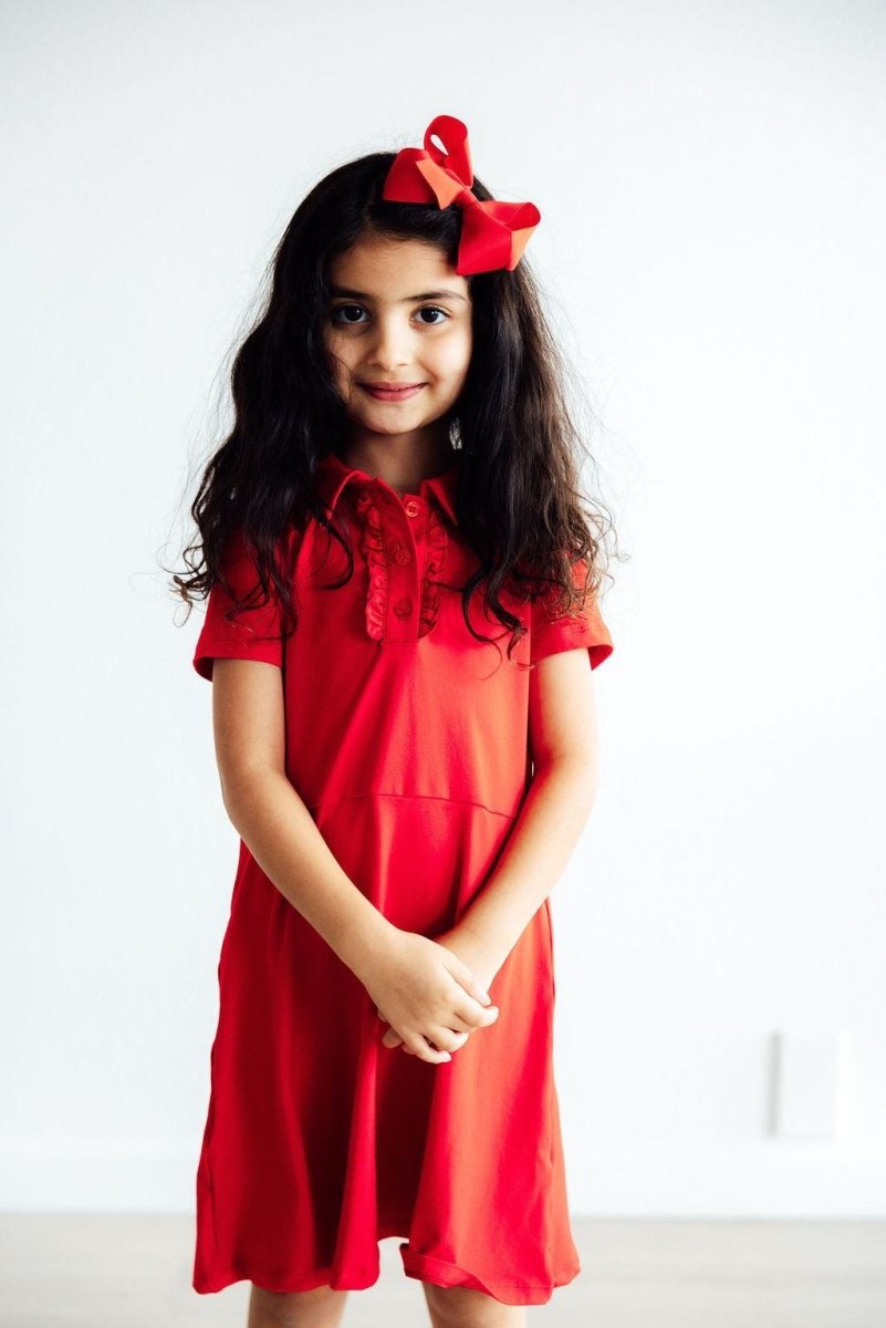 Mila & Rose ® Red Short Sleeve Polo Dress For Girls Mila And Rose - Everetts Place Boutique - 