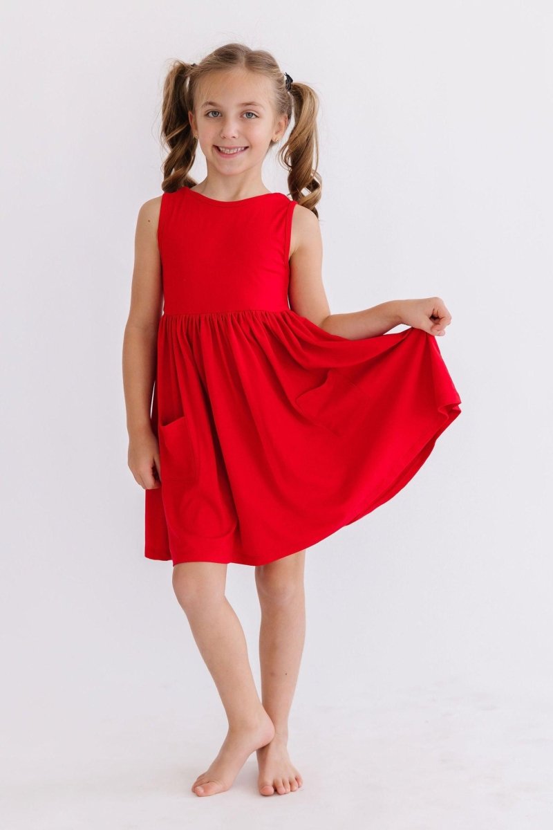 Mila & Rose ® Red Tank Pocket Twirl Dress For Toddler Girls Easy Care - Everetts Place Boutique - 