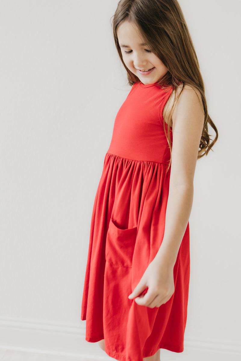 Mila & Rose ® Red Tank Pocket Twirl Dress For Toddler Girls Easy Care - Everetts Place Boutique - 