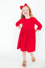 Mila & Rose ® Red Three Quarter Sleeve Pocket Twirl Dress Mila Rose Girls - Everetts Place Boutique - 