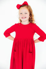 Mila & Rose ® Red Three Quarter Sleeve Pocket Twirl Dress Mila Rose Girls - Everetts Place Boutique - 