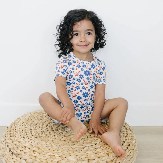 Red White And Blooms 2 Piece Bamboo Pajama Set For Sleep Little Joy Co. Everetts Place: Online Boutique