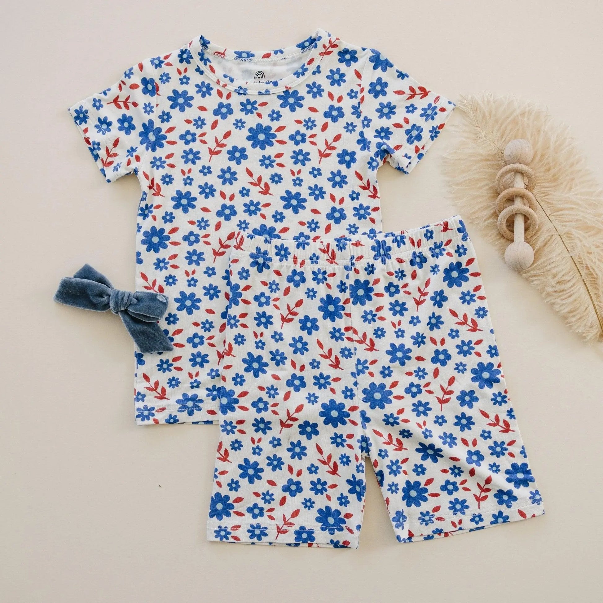 Red White And Blooms 2 Piece Bamboo Pajama Set For Sleep Little Joy Co. Everetts Place: Online Boutique