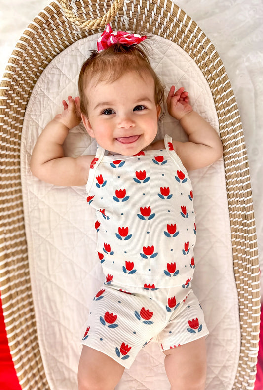 Red White And Blue Tulip Ribbed Bamboo Two Piece Tank Set Little Joy Co. Everetts Place: Online Boutique