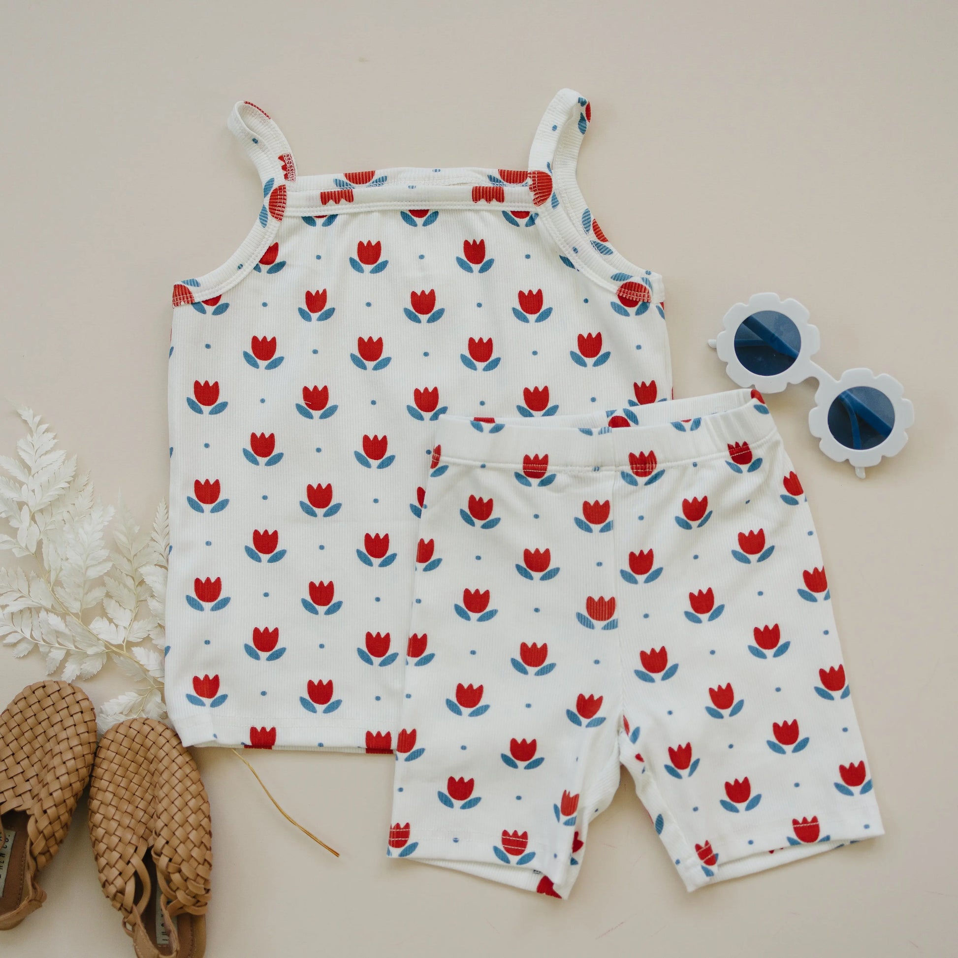 Red White And Blue Tulip Ribbed Bamboo Two Piece Tank Set Little Joy Co. Everetts Place: Online Boutique