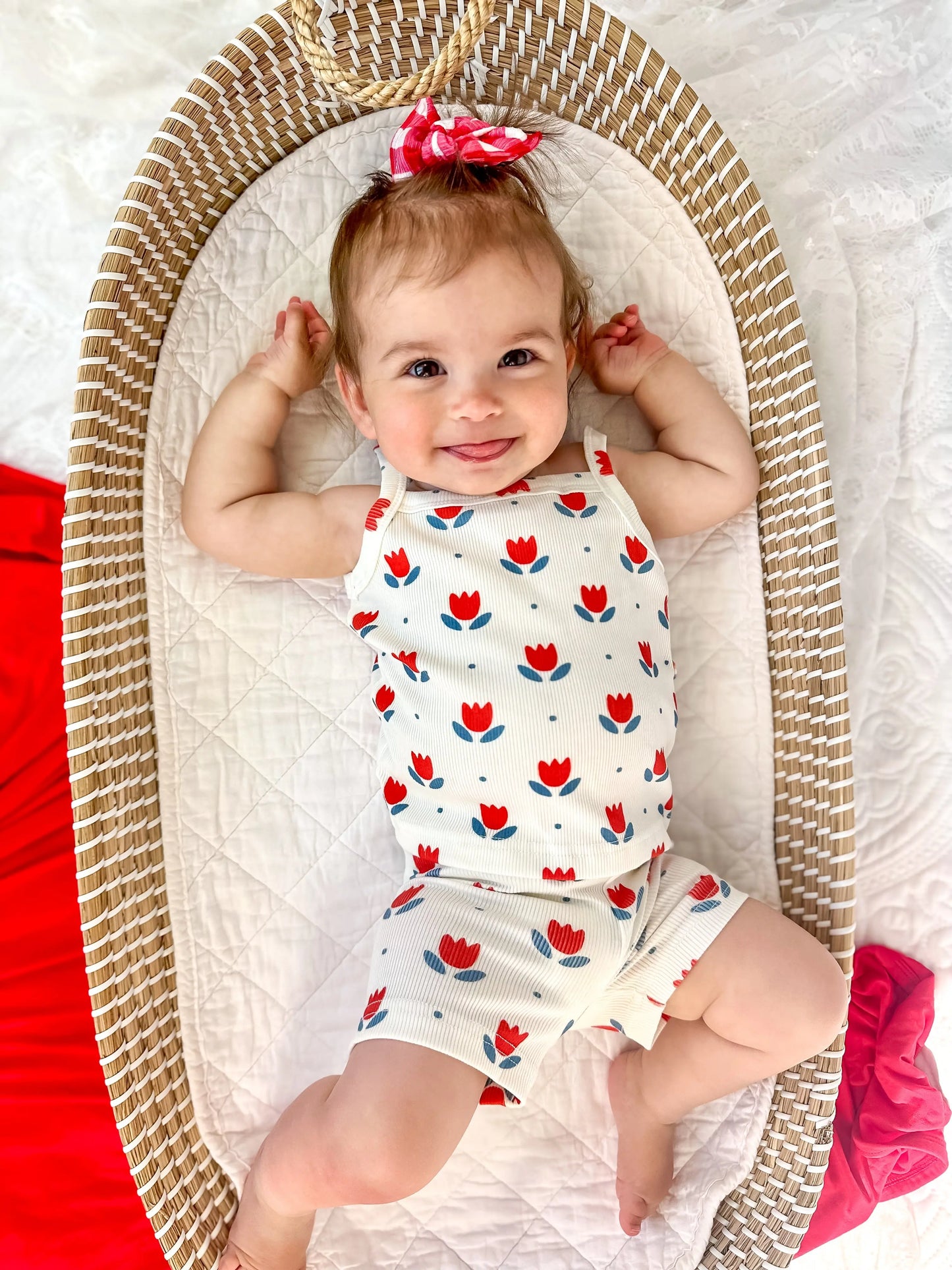 Red White And Blue Tulip Ribbed Bamboo Two Piece Tank Set Little Joy Co. Everetts Place: Online Boutique