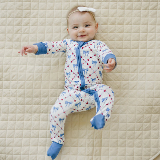 Red White Bows Bamboo Zippy Romper For Baby Girls And Boys Little Joy Co. Everetts Place: Online Boutique