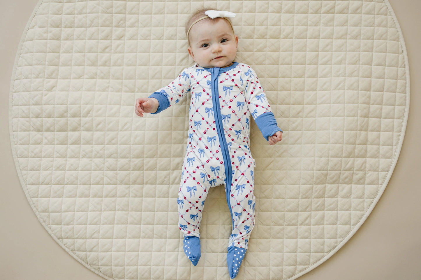 Red White Bows Bamboo Zippy Romper For Baby Girls And Boys Little Joy Co. Everetts Place: Online Boutique