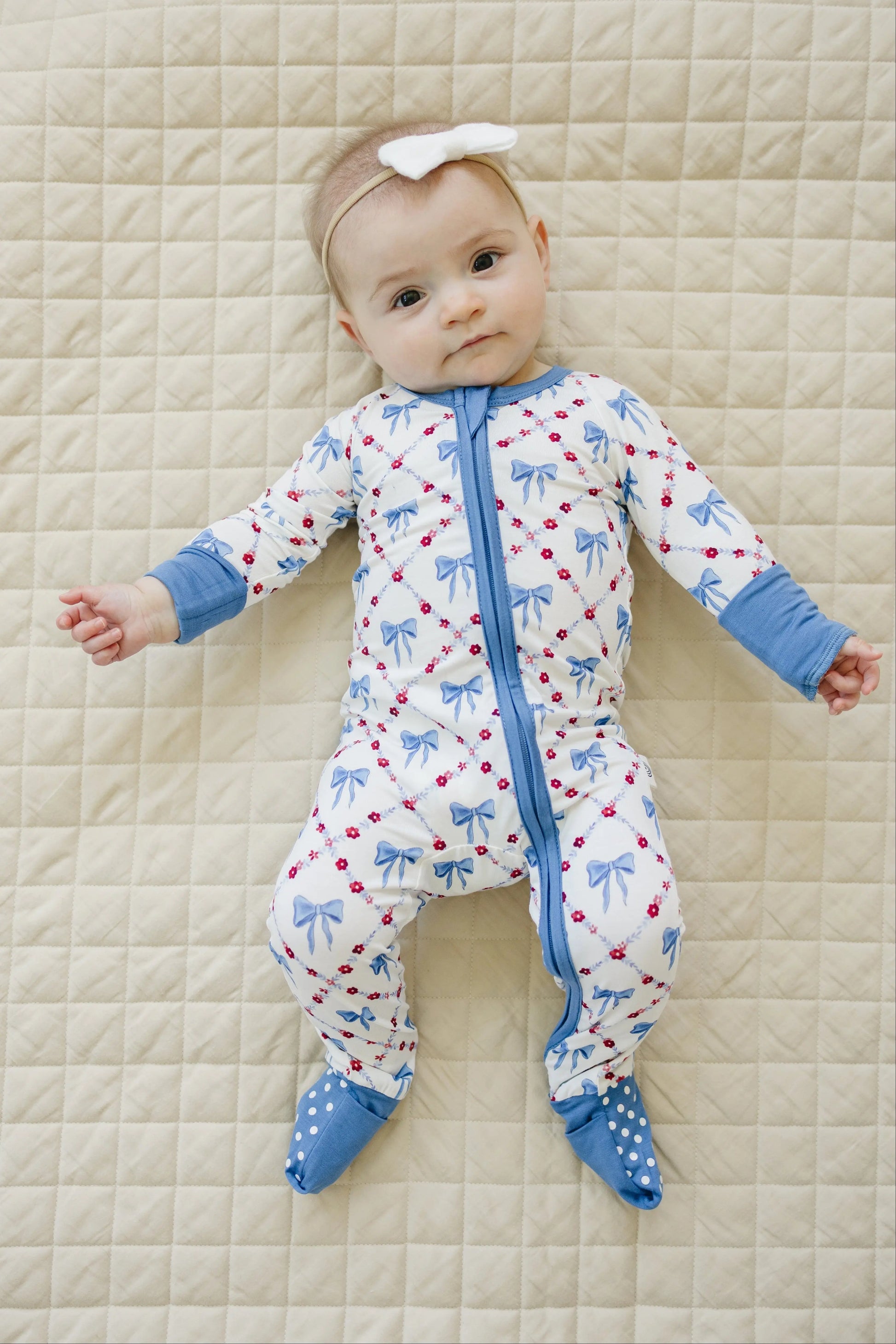 Red White Bows Bamboo Zippy Romper For Baby Girls And Boys Little Joy Co. Everetts Place: Online Boutique