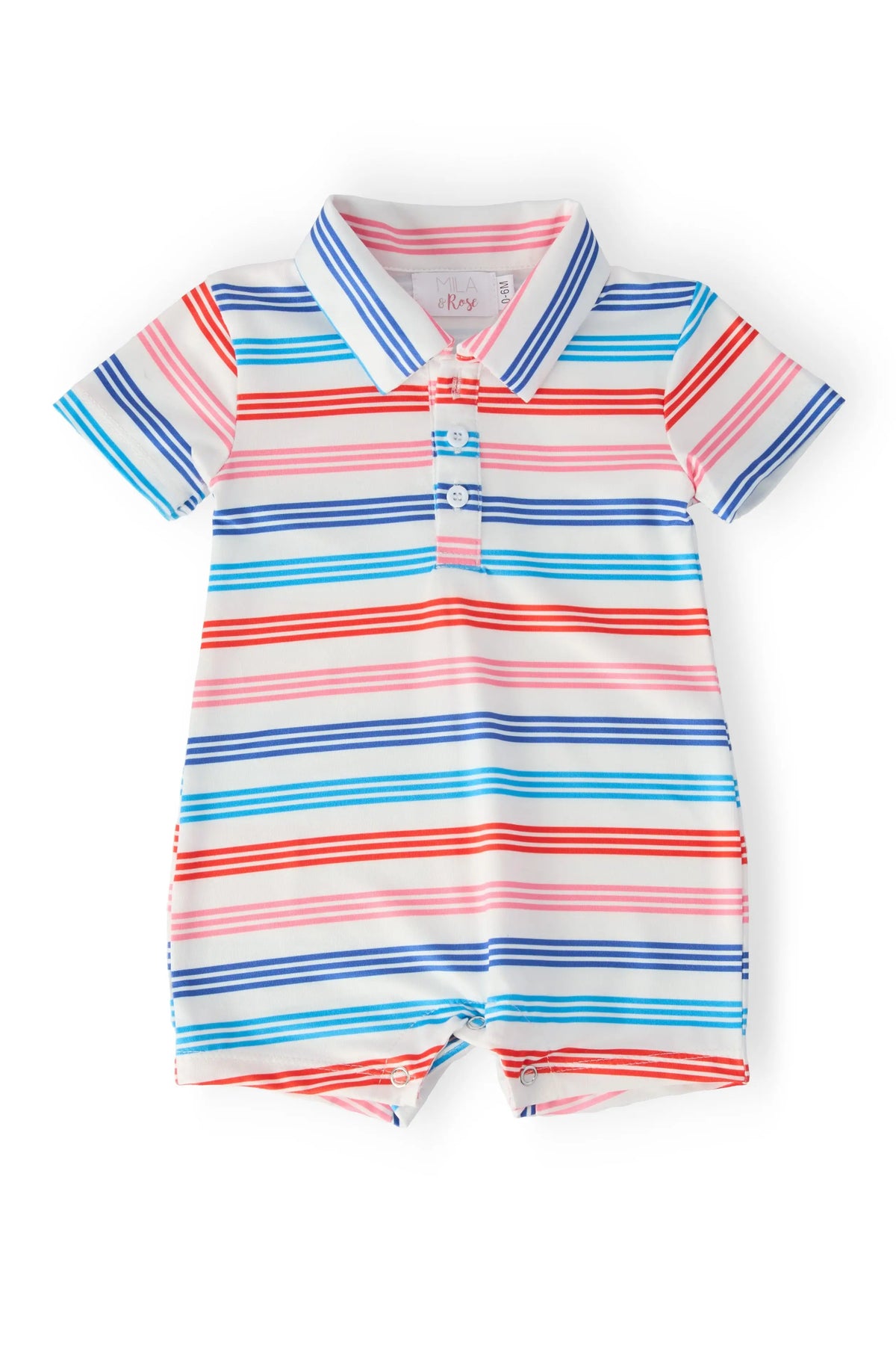 Red White Stripe Polo Shorty One Piece Baby Boy Outfit Mila & Rose ® 