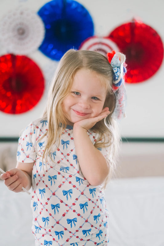 Red White and Bows Two Piece Bamboo Pajamas for Kids Little Joy Co. Everetts Place: Online Boutique