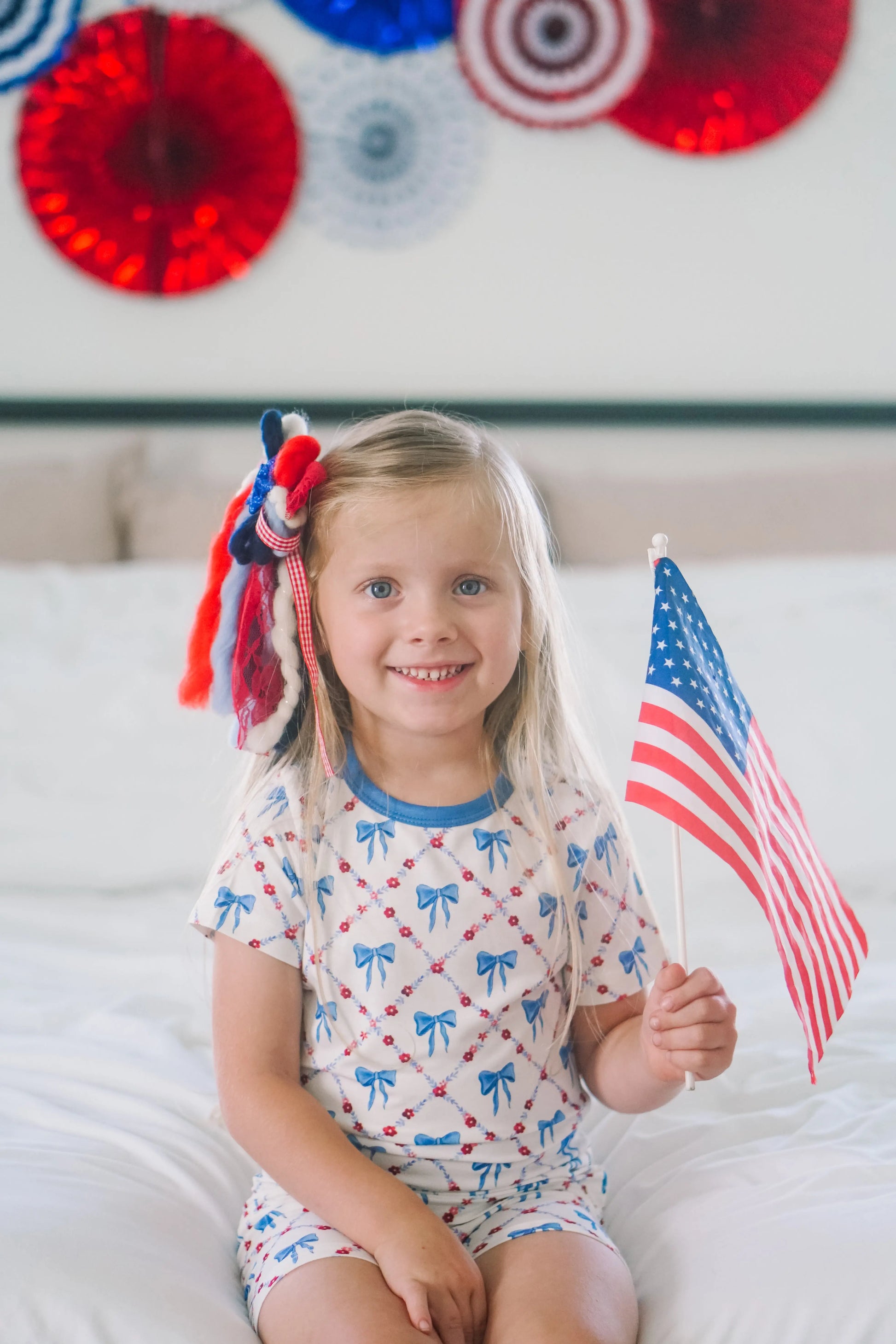 Red White and Bows Two Piece Bamboo Pajamas for Kids Little Joy Co. Everetts Place: Online Boutique