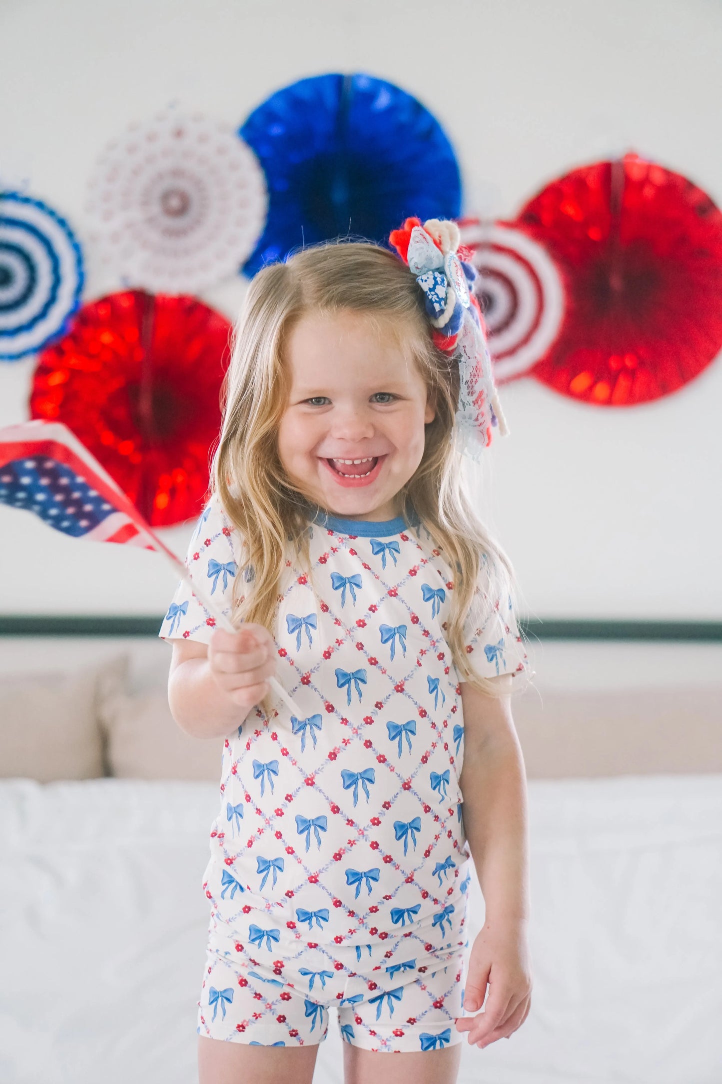 Red White and Bows Two Piece Bamboo Pajamas for Kids Little Joy Co. Everetts Place: Online Boutique