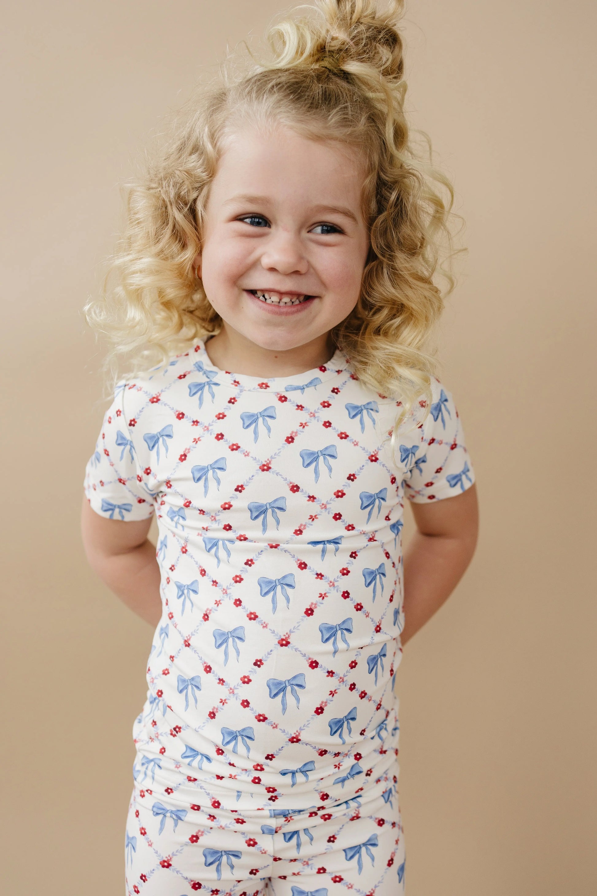 Red White and Bows Two Piece Bamboo Pajamas for Kids Little Joy Co. Everetts Place: Online Boutique