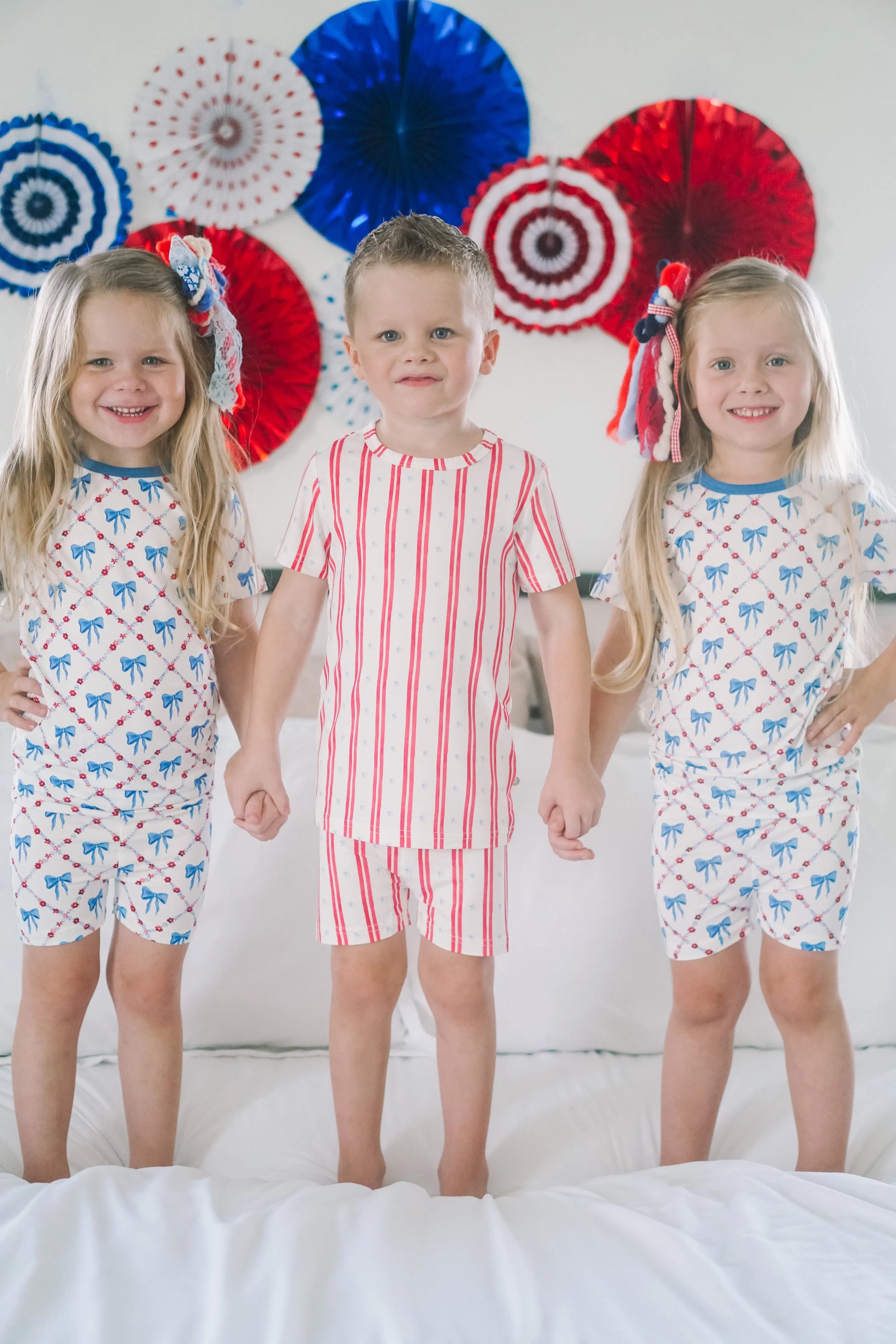 Red White and Bows Two Piece Bamboo Pajamas for Kids Little Joy Co. Everetts Place: Online Boutique