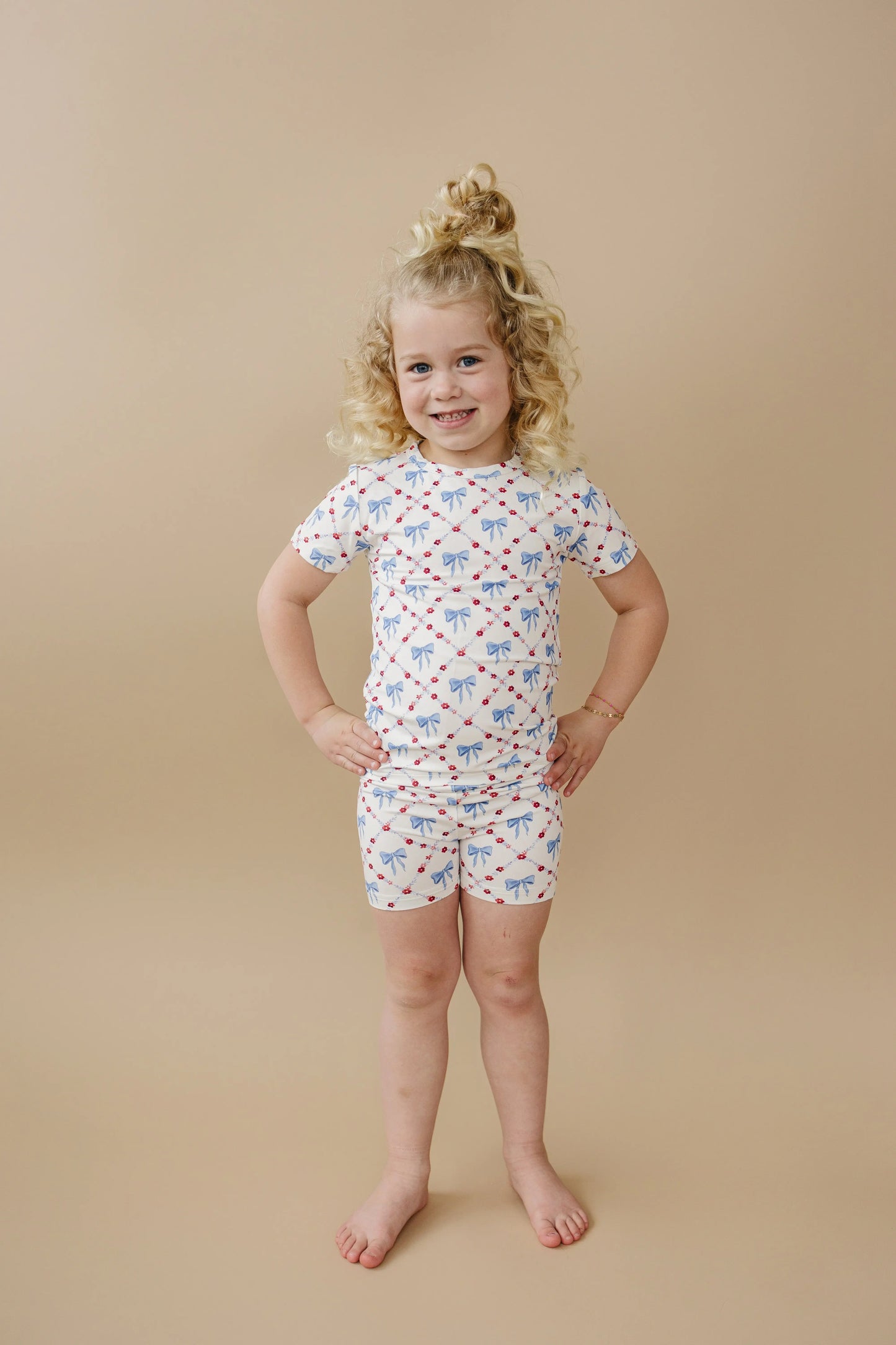 Red White and Bows Two Piece Bamboo Pajamas for Kids Little Joy Co. Everetts Place: Online Boutique