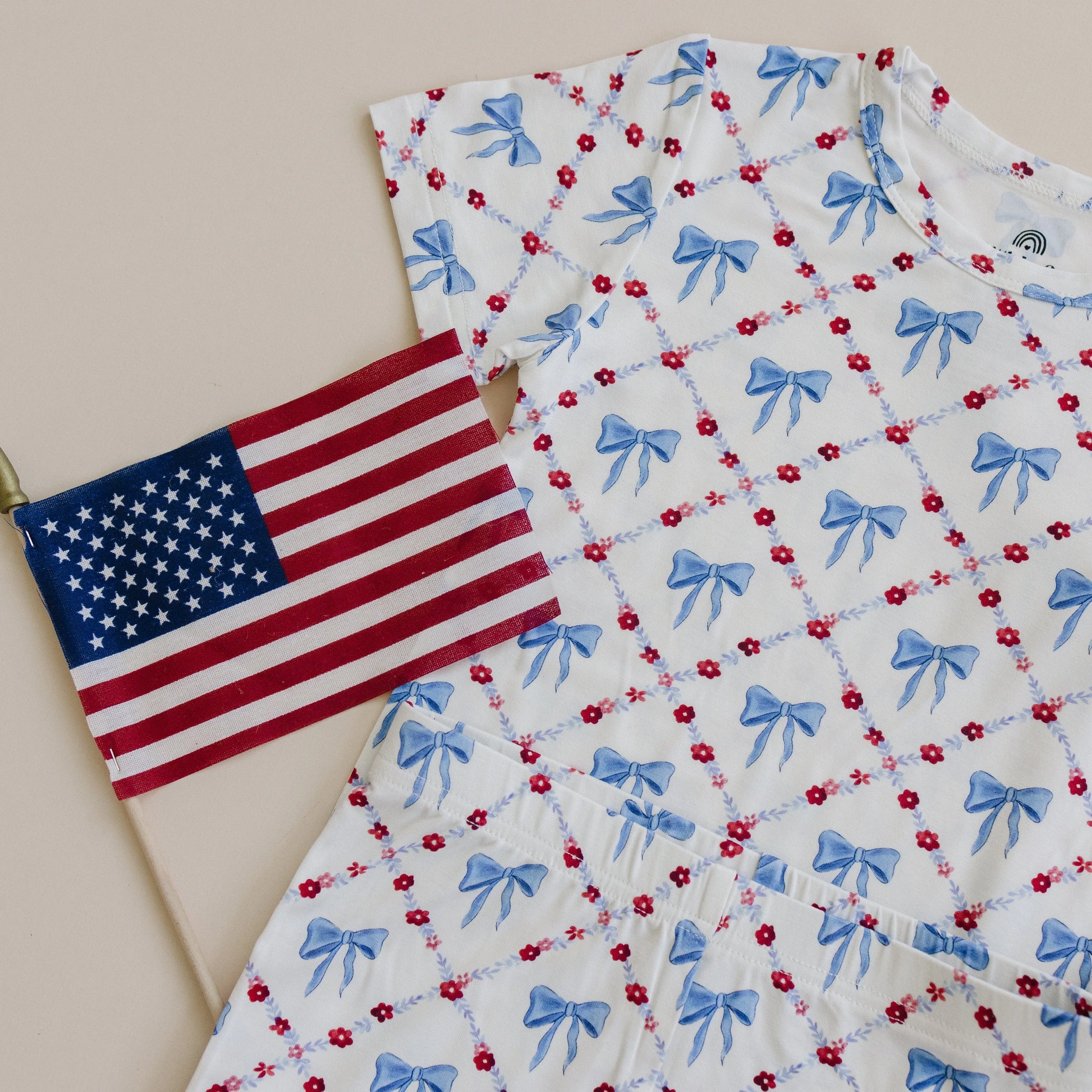 Red White and Bows Two Piece Bamboo Pajamas for Kids Little Joy Co. Everetts Place: Online Boutique