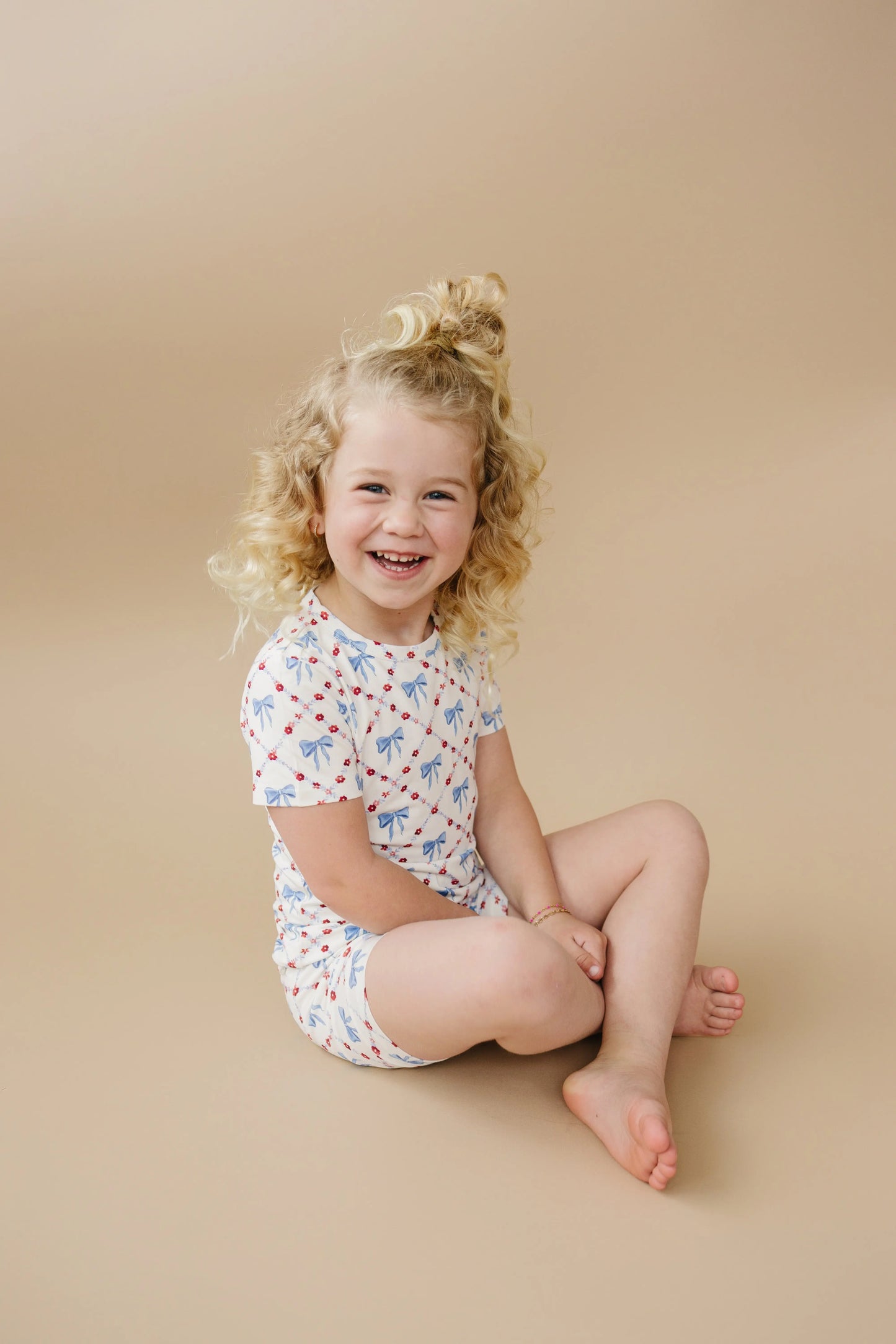 Red White and Bows Two Piece Bamboo Pajamas for Kids Little Joy Co. Everetts Place: Online Boutique