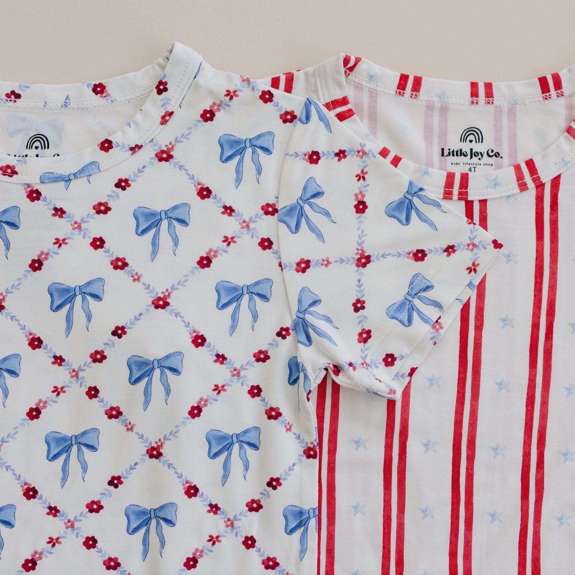 Red White and Bows Two Piece Bamboo Pajamas for Kids Little Joy Co. Everetts Place: Online Boutique