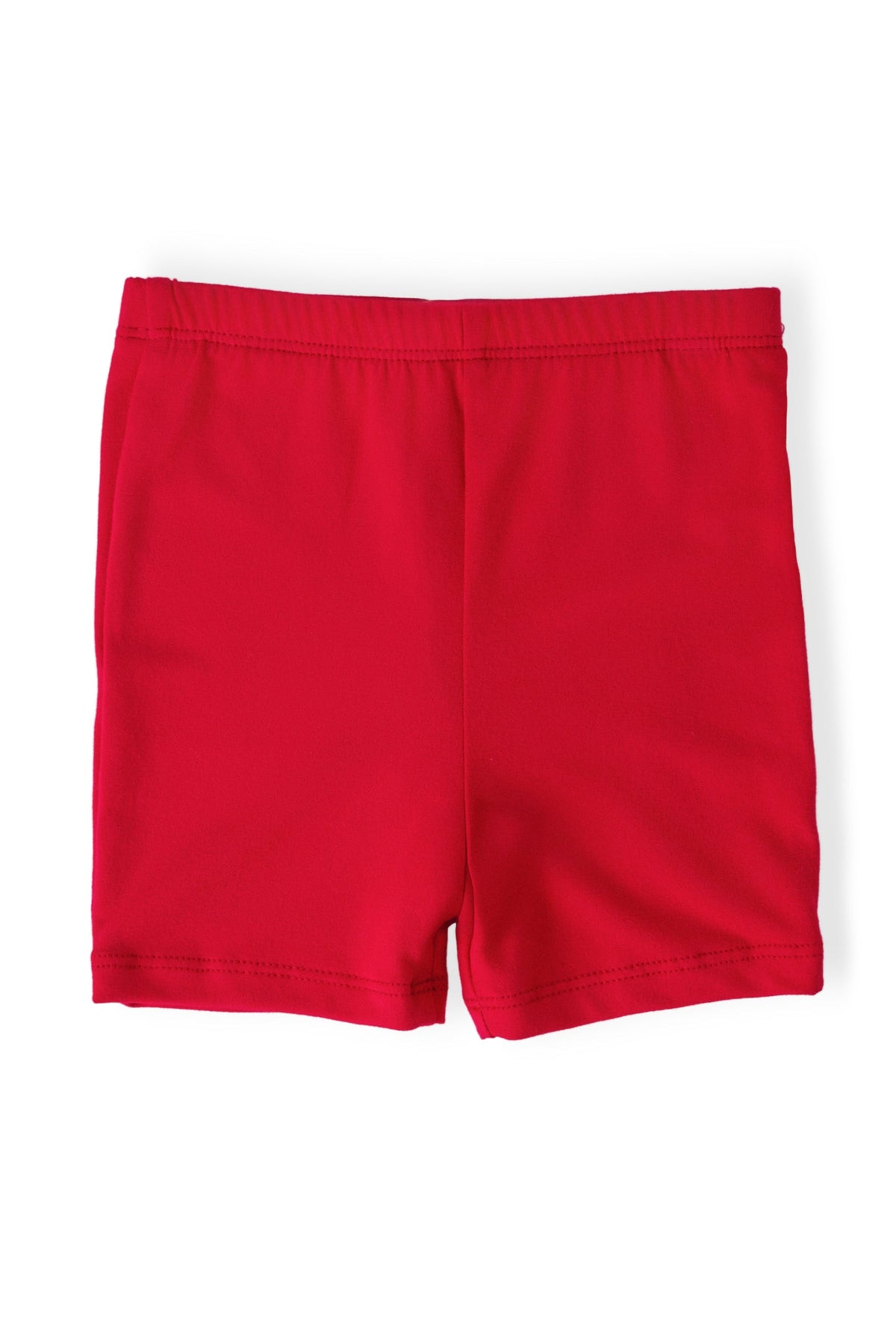 Red high-waisted twirl shorts for girls, shown flat