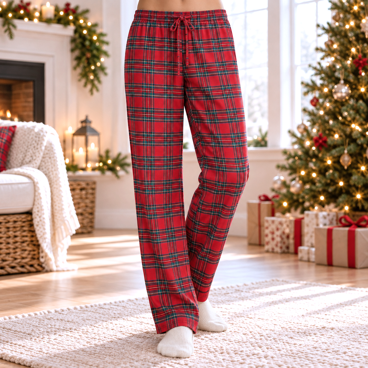 Christmas Unisex Bamboo Pajama Pants – Classic Red Tartan by Tesa Babe