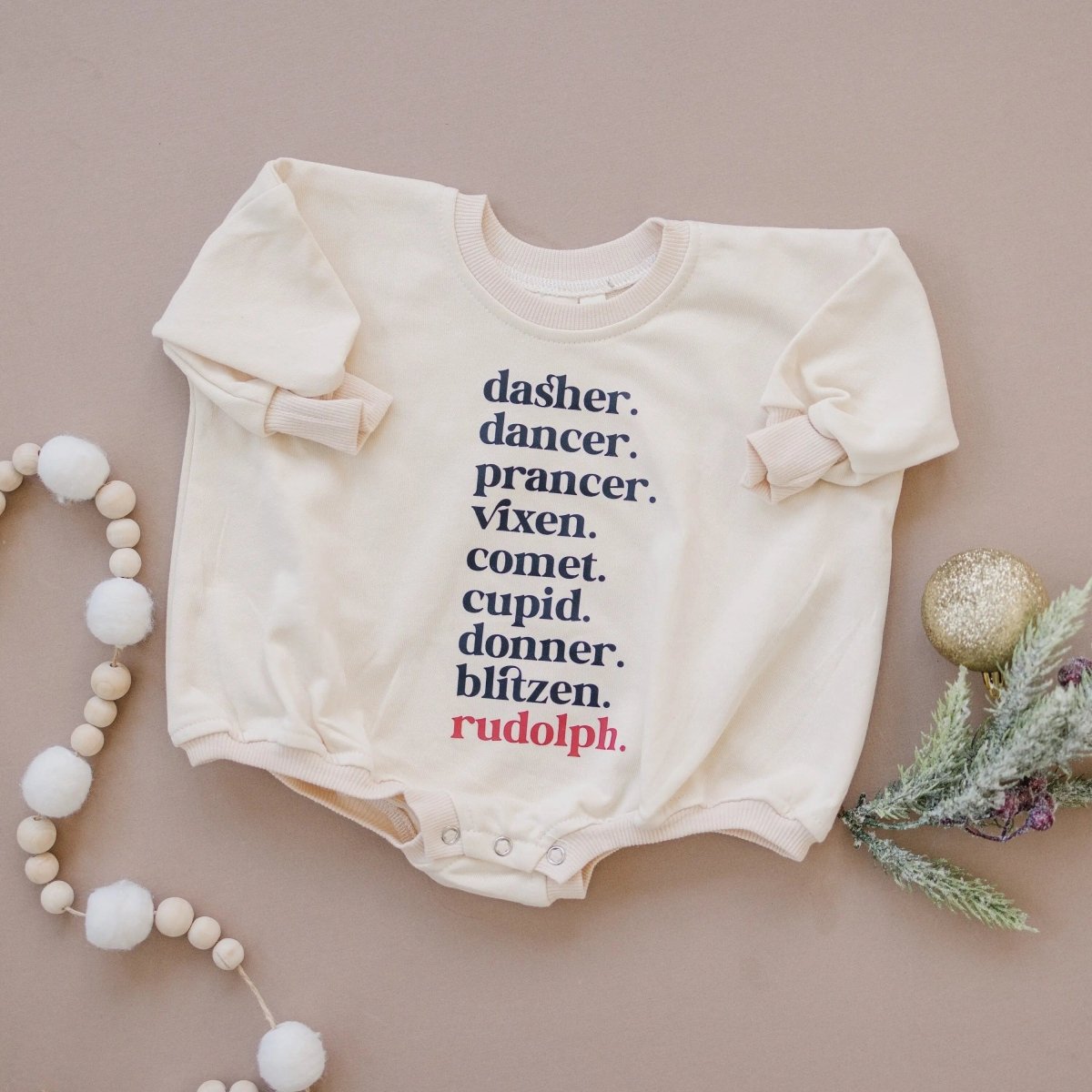 Little Joy Co. Reindeer Names Sweatshirt Romper - Everetts Place Boutique - 