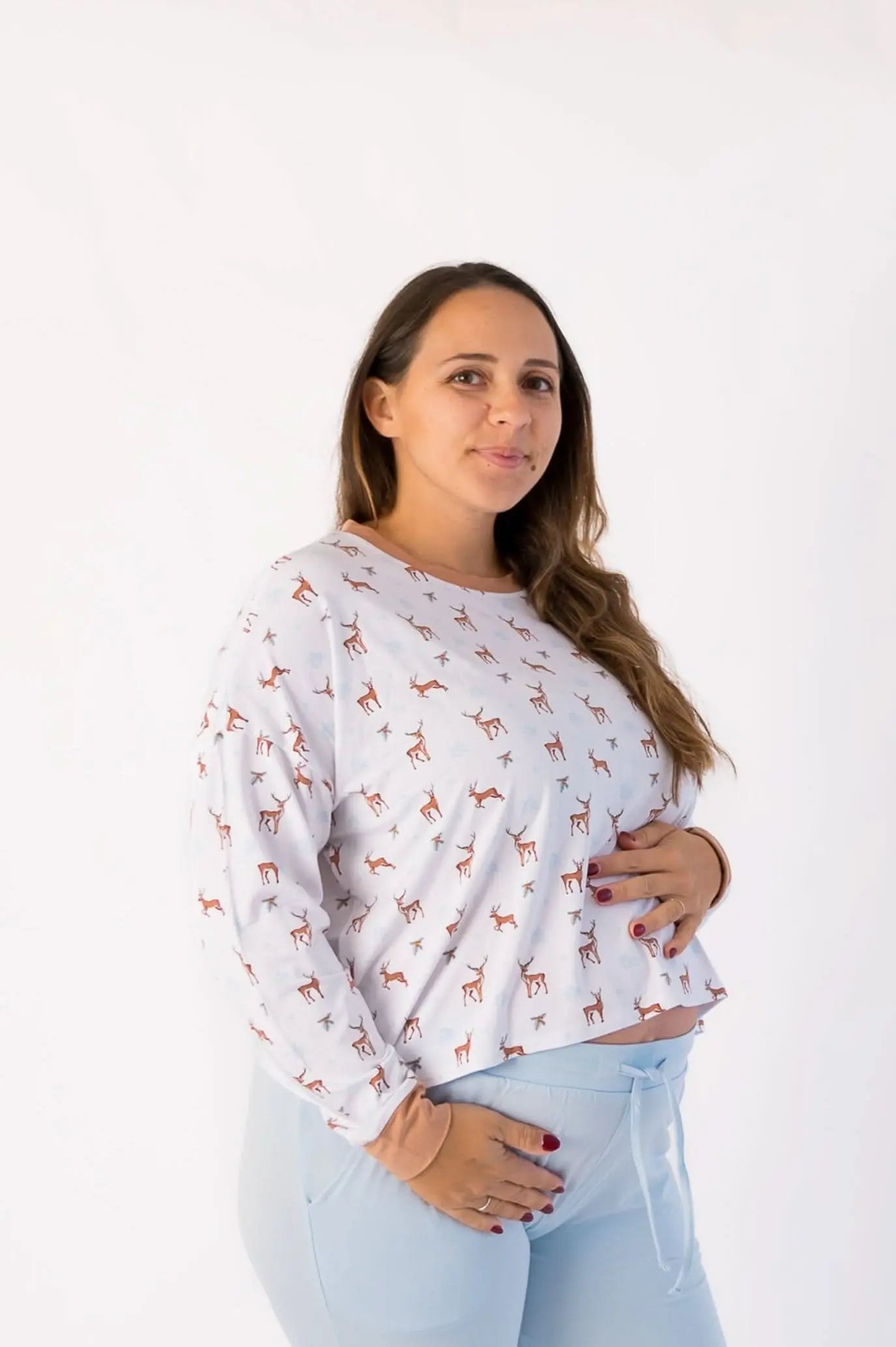 Reindeer | Adult Long Sleeve Lounge Top - Sleeve, Shoulder, Neck, Waist, Abdomen | Everetts Place