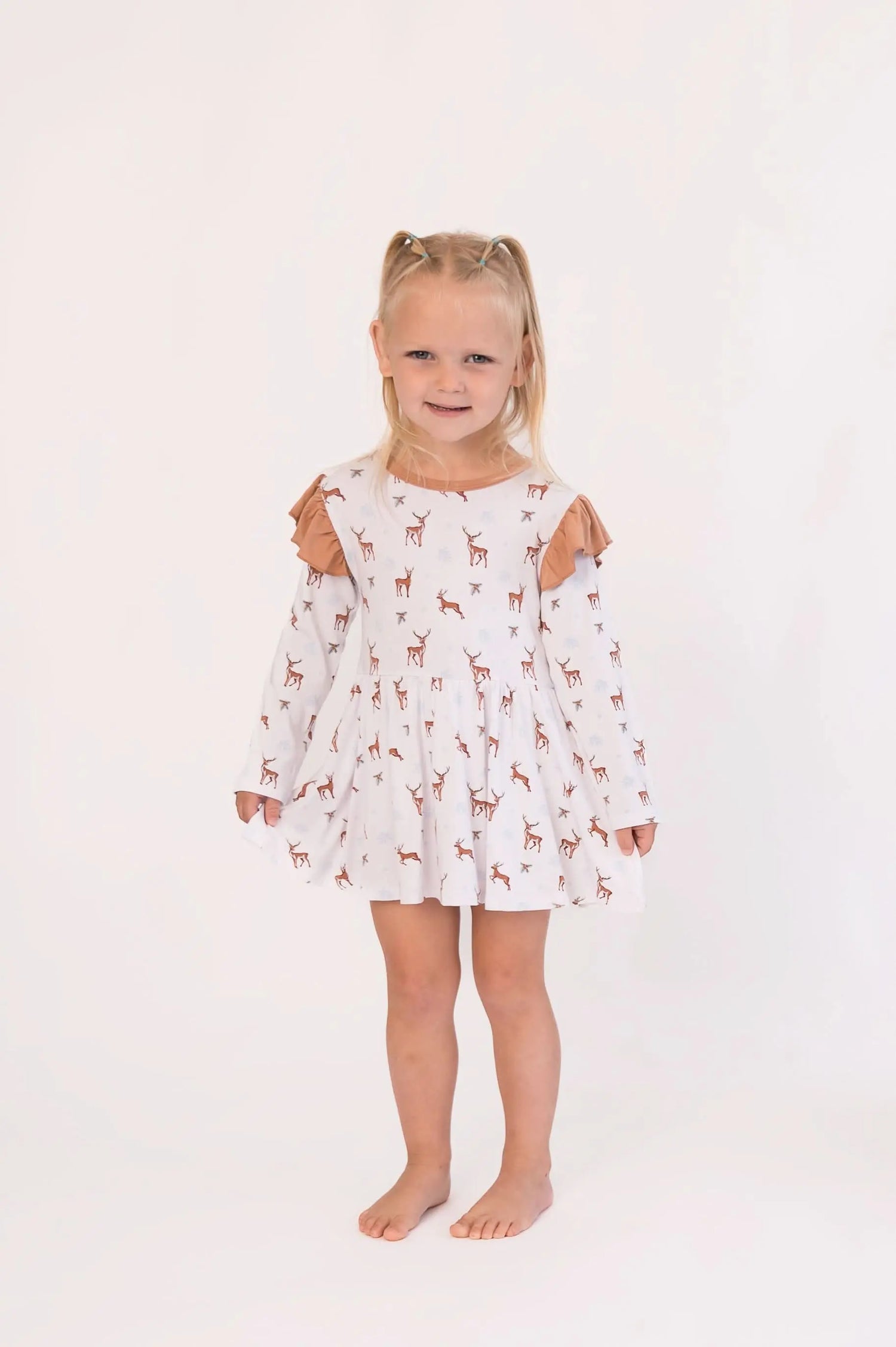 Bubble Baby Reindeer | Long Sleeve Flutter Bodysuit Dress - 