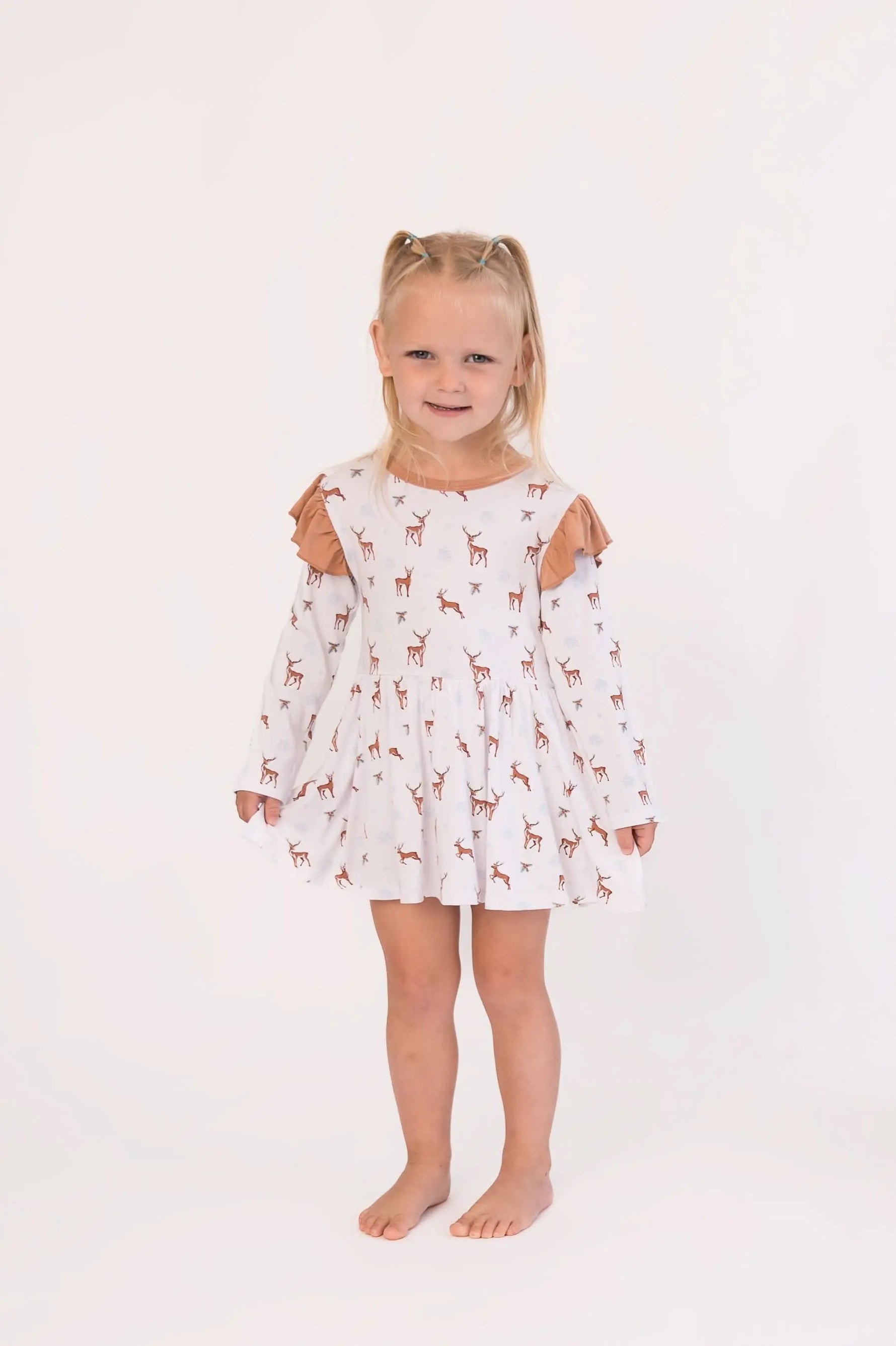 Reindeer | Long Sleeve Flutter Bodysuit Dress - Pink, Baby & Toddler Clothing, Child, Toddler, Bird | Everetts Place
