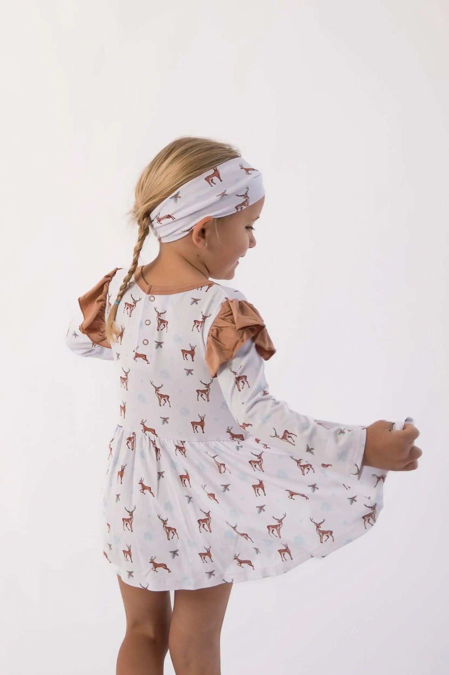 Bubble Baby Reindeer | Long Sleeve Flutter Bodysuit Dress - 