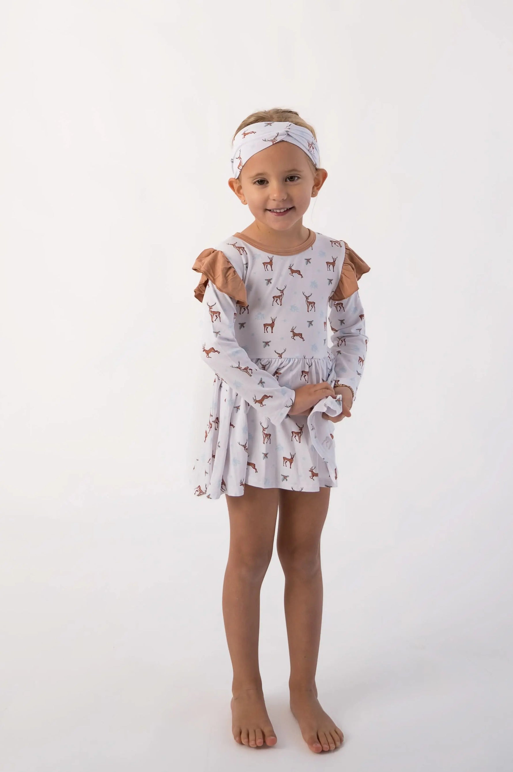 Bubble Baby Reindeer | Long Sleeve Flutter Bodysuit Dress - 