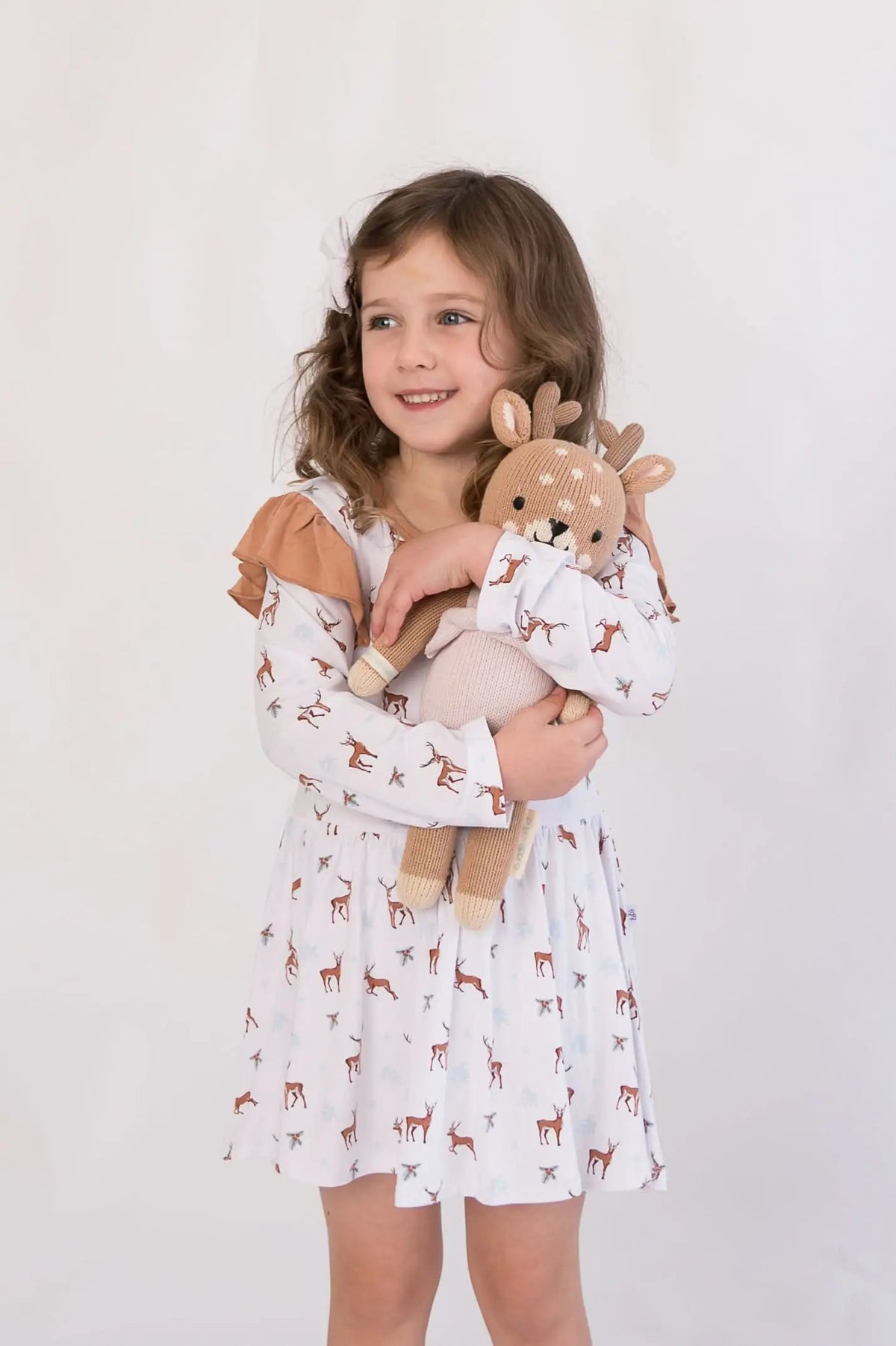 Bubble Baby Reindeer | Long Sleeve Flutter Bodysuit Dress - 