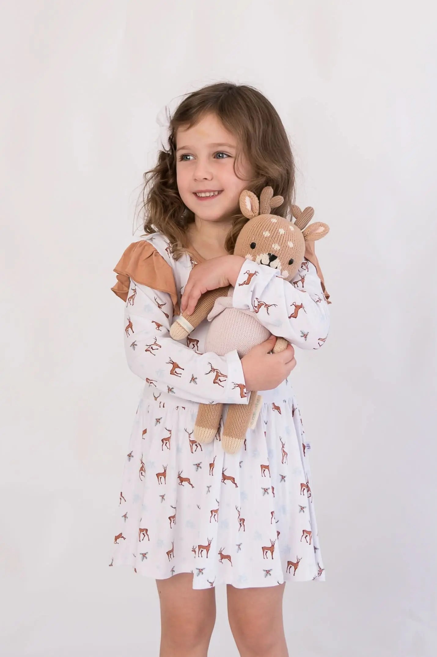 Bubble Baby Reindeer | Long Sleeve Flutter Bodysuit Dress - 