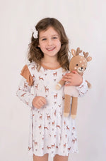 Bubble Baby Reindeer | Long Sleeve Flutter Bodysuit Dress - 