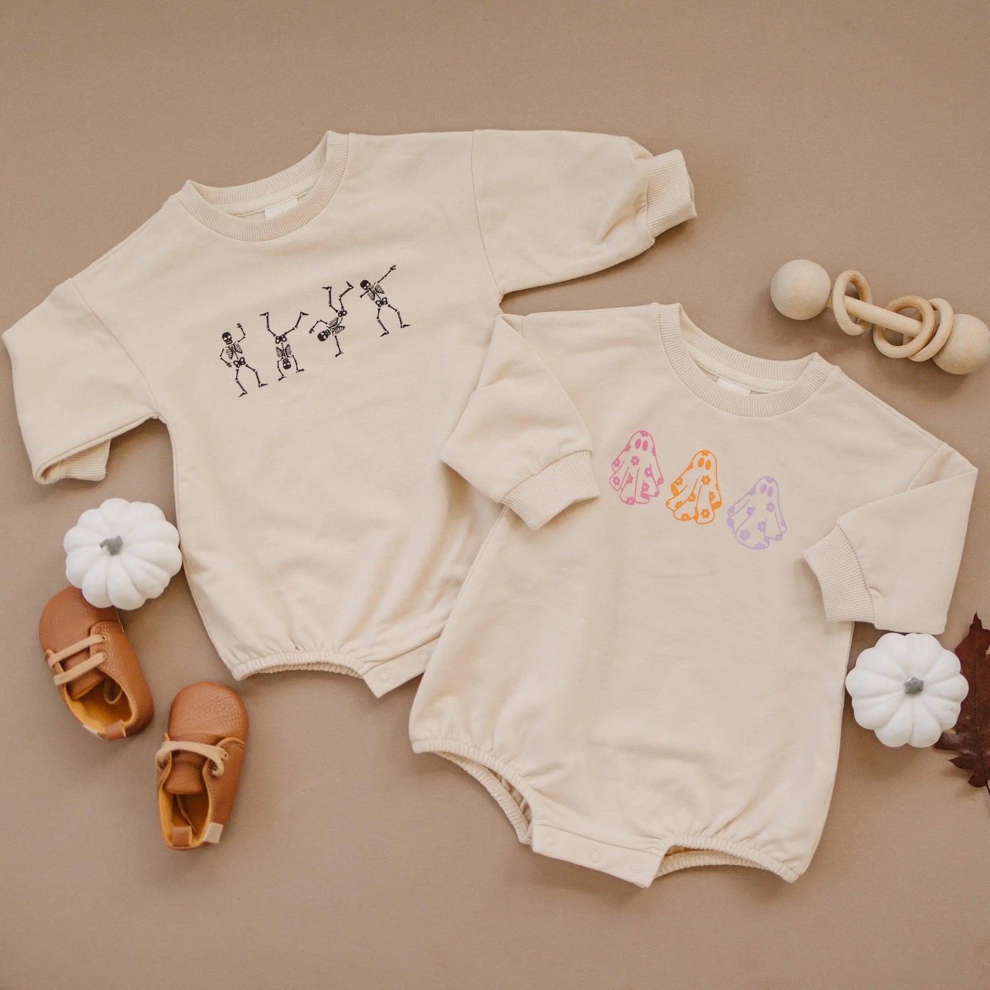 Retro Daisy Ghosts Organic Cotton Sweatshirt Romper For Kids Little Joy Co. Everetts Place: Online Boutique