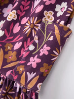 Rylee Faith Designs Retro Floral Print Short Sleeve Girls Dress with Pockets - 