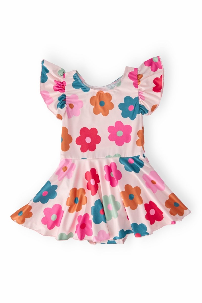 Mila & Rose ® Retro Floral Short Sleeve Twirl Leotard For Tiny Dancers - Everetts Place Boutique - 