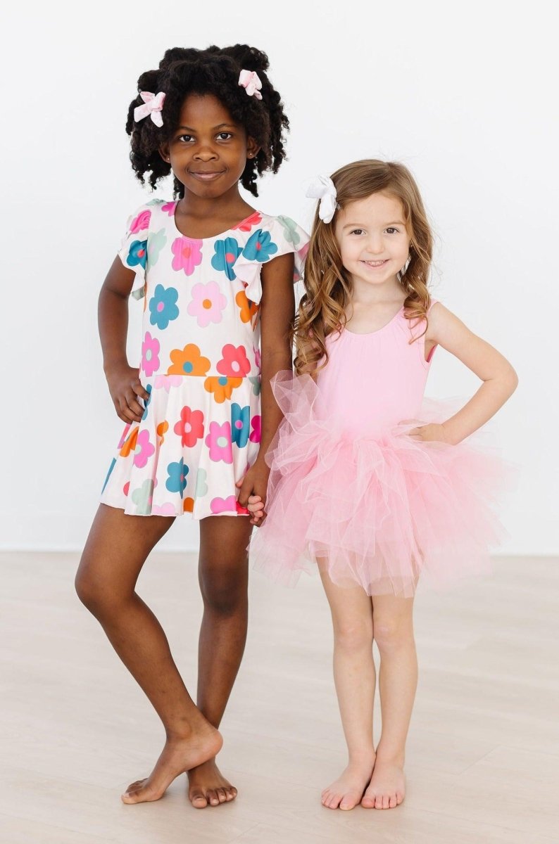 Mila & Rose ® Retro Floral Short Sleeve Twirl Leotard For Tiny Dancers - Everetts Place Boutique - 