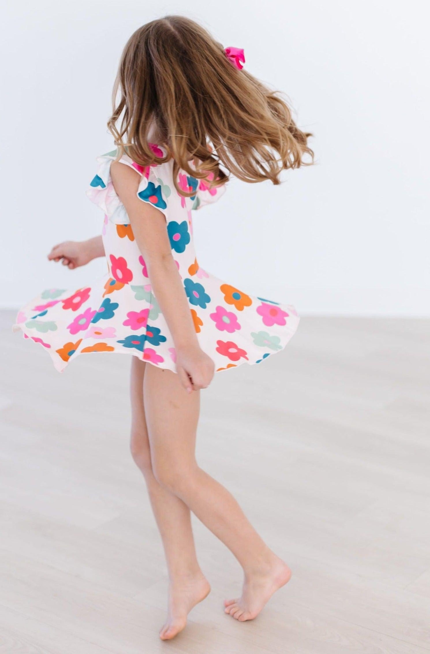 Retro Floral Short Sleeve Twirl Leotard For Tiny Dancers Mila & Rose ® Everetts Place: Online Boutique