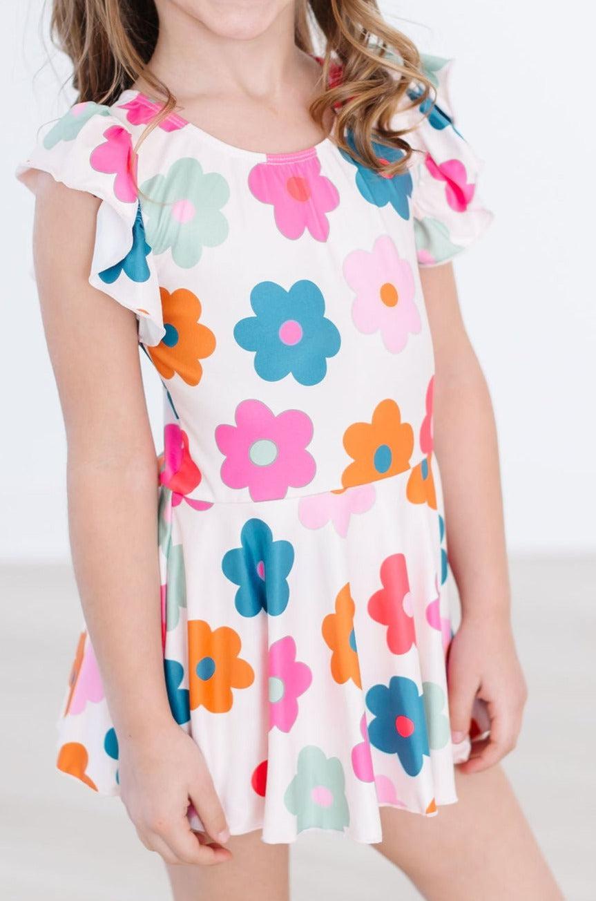 Retro Floral Short Sleeve Twirl Leotard For Tiny Dancers Mila & Rose ® Everetts Place: Online Boutique