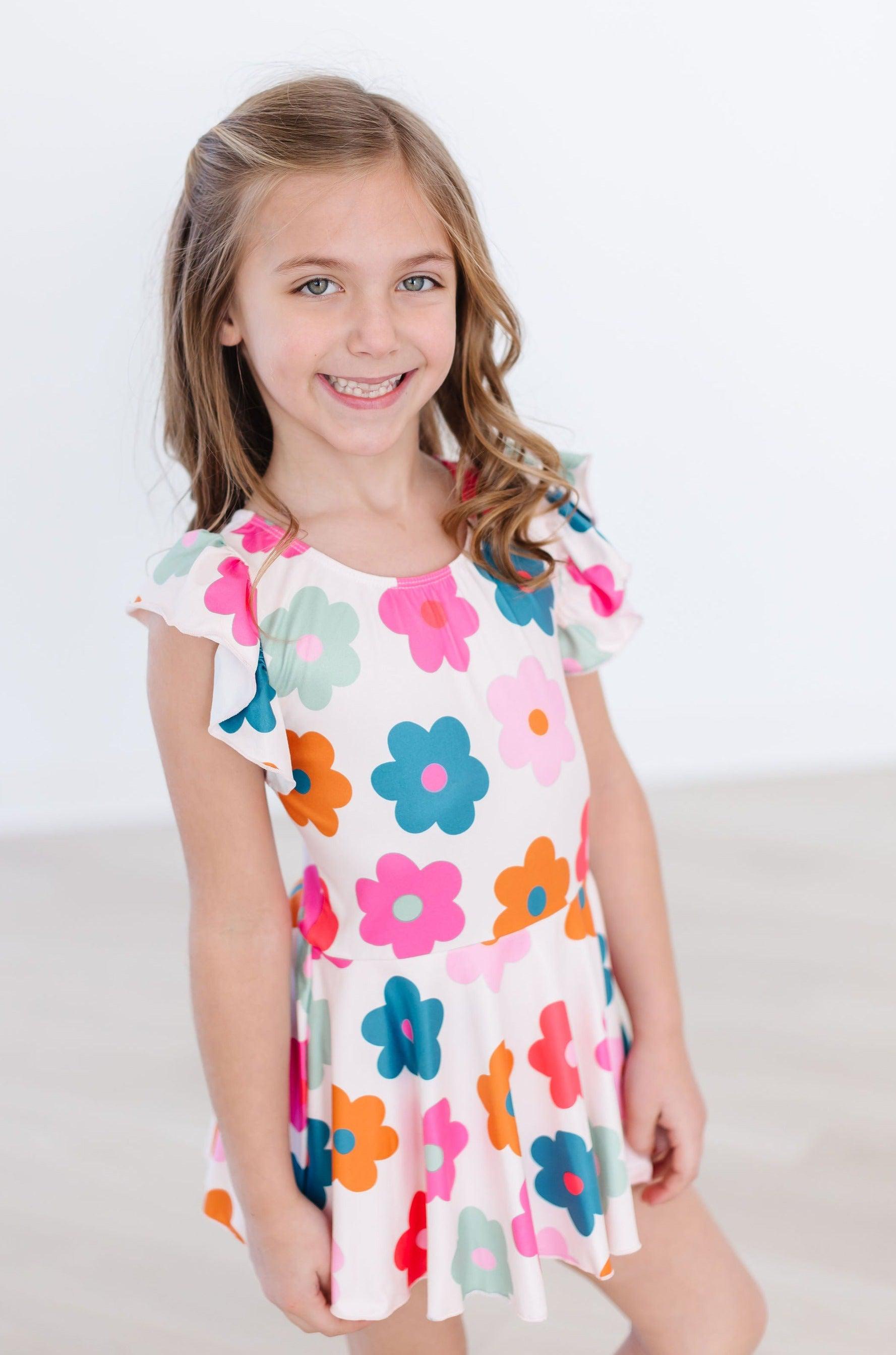 Retro Floral Short Sleeve Twirl Leotard For Tiny Dancers Mila & Rose ® Everetts Place: Online Boutique