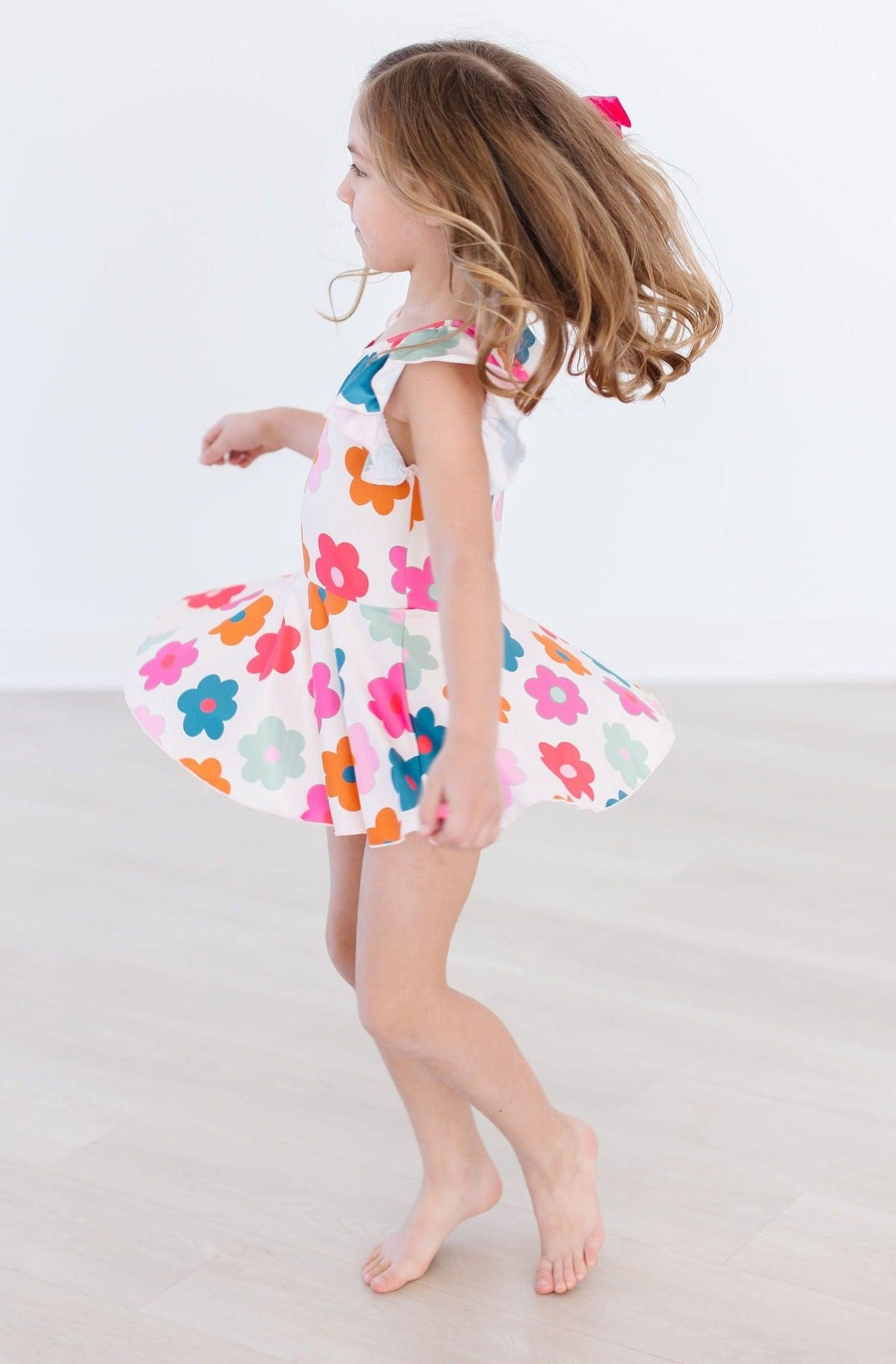 Retro Floral Short Sleeve Twirl Leotard For Tiny Dancers Mila & Rose ® Everetts Place: Online Boutique