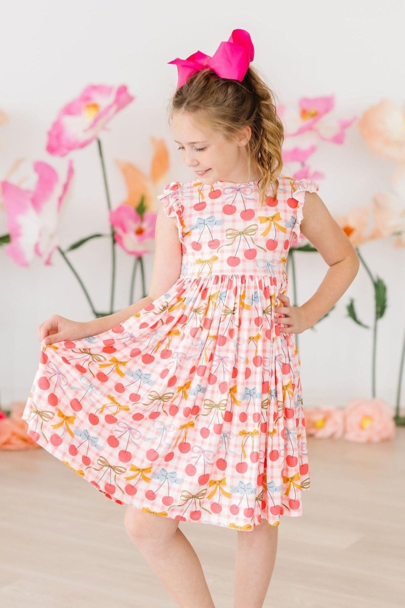 Mila & Rose ® Retro Picnic Flutter Sleeve Twirl Dress For Girls Mila Rose - Everetts Place Boutique - 