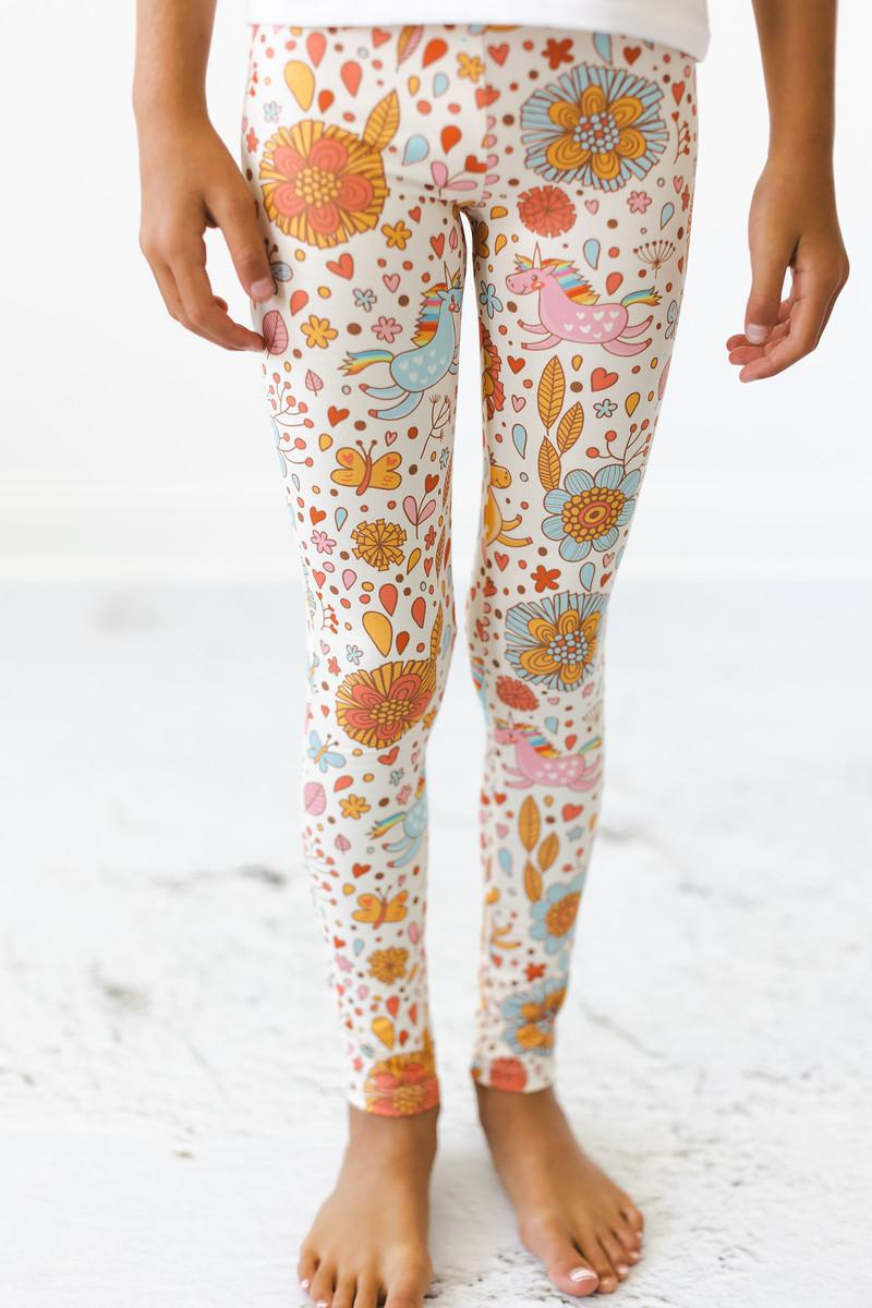 Mila & Rose organic Retro Unicorns baby leggings, whimsical print